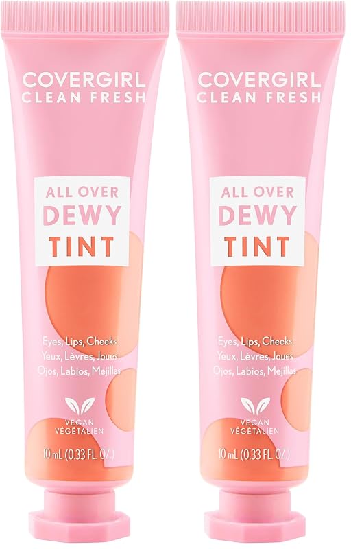 COVERGIRL Clean Fresh Dewy Tint 500 Cozy Coral, tonalizante 3 em 1 para olhos, lábios e bochechas, 10 mL, pacote com 2