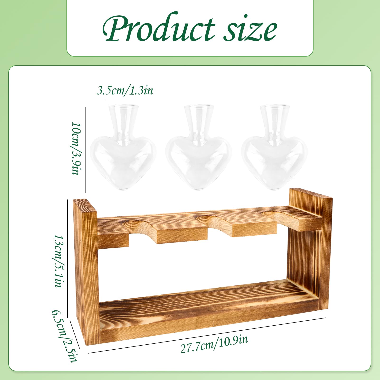 Vaso A Cuore Per Propagazione Piante – Kit Idroponico Con Supporto In Legno E 2 Provette In Vetro Borosilicato - 2