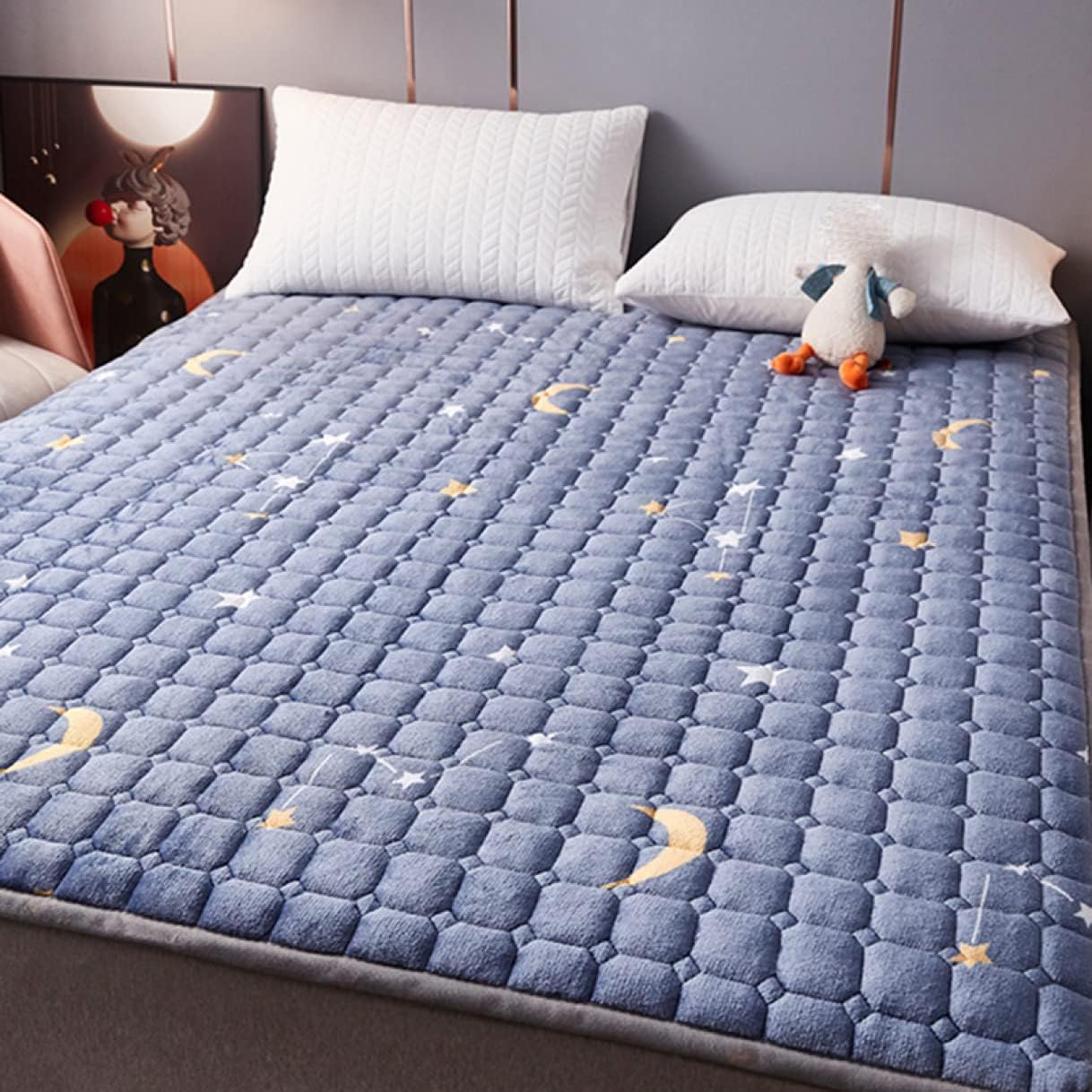 Bed Pad with Rubber Four Corners Purple WP 90 x 200cm Processed Comfortable All Year Round Soft to The Touch Good Water Resistance Cushioning Comforter (Blue 90 x 200 cm)