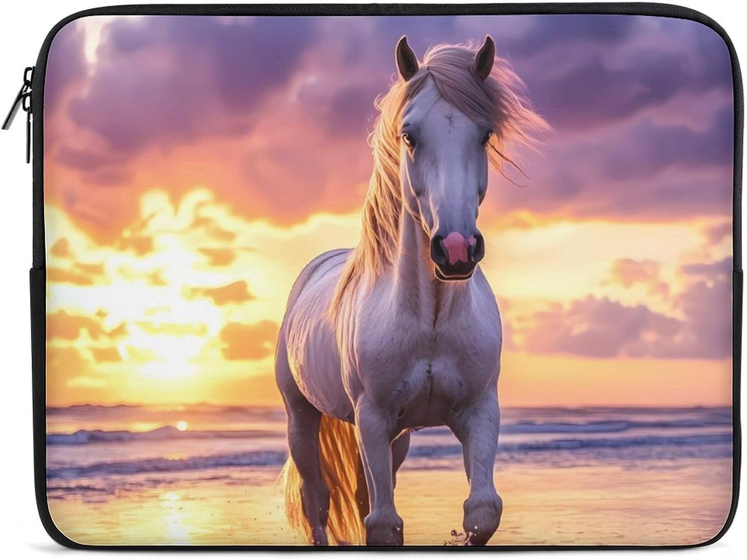 Horse with Long Hair Beach Sunset Funny Laptop Sleeve Case Lightweight Computer Carrying Bag Briefcase 10 Inch/12 Inch/ 13 Inch/15 Inch/17 Inch