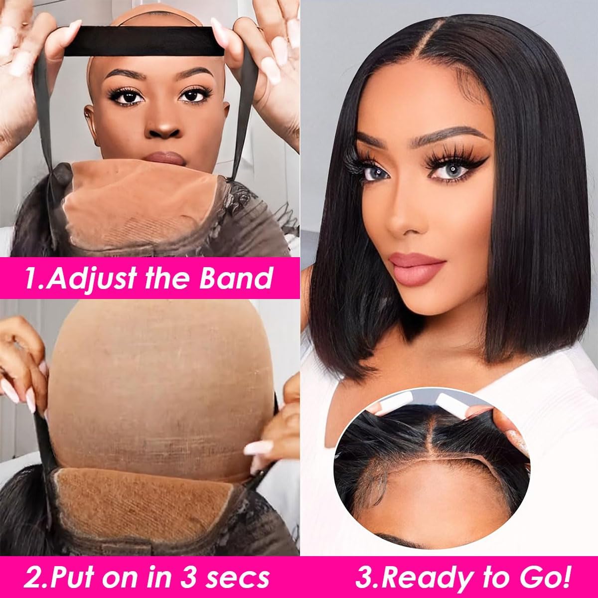 Selina Bob Wigs Human Hair 4X4 Straight Bob lace Front Wigs Human Hair Pre Plucked with Baby Hair Natural Black Brazilian Virgin Hair 8 Inch