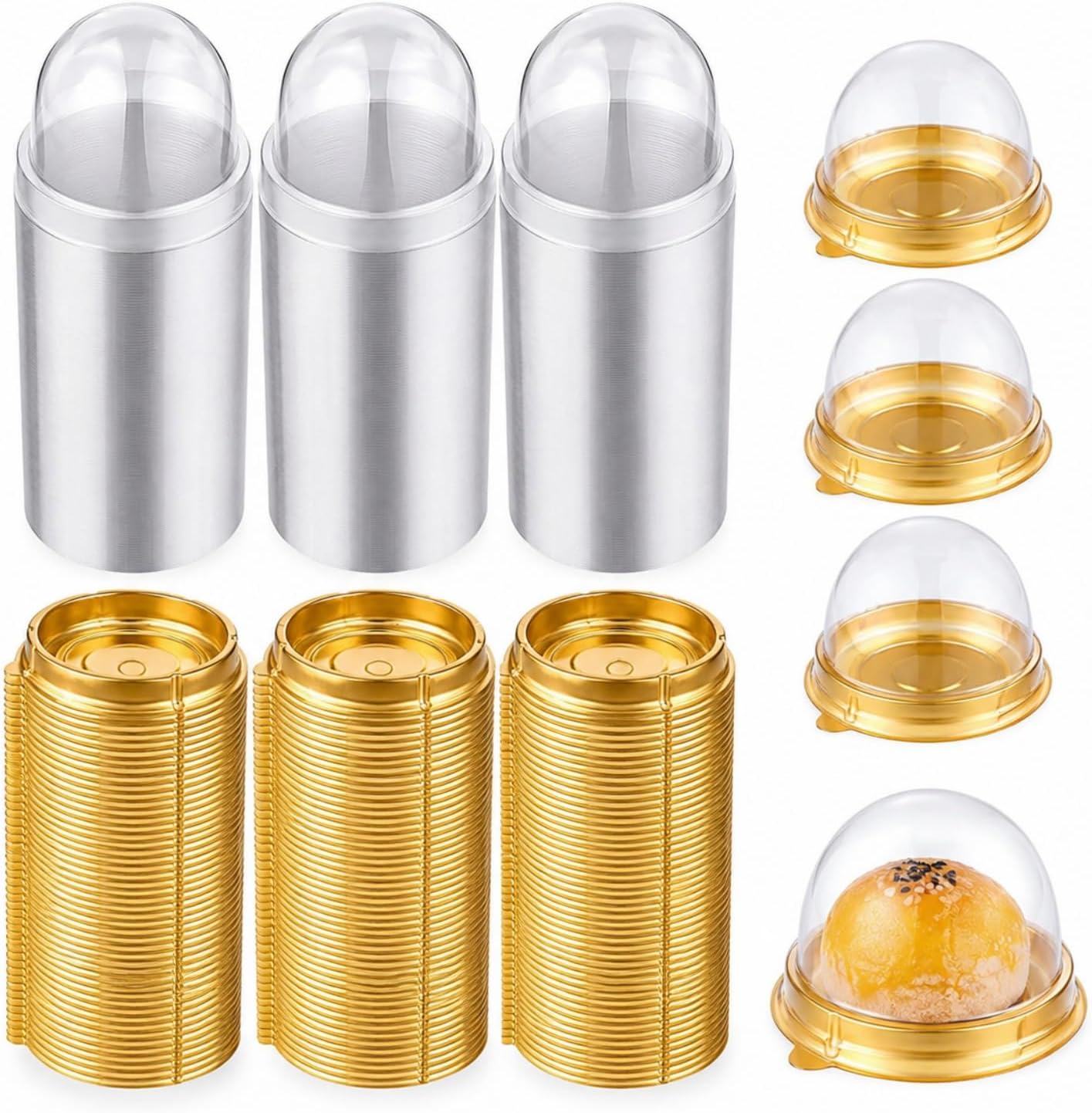 RHBLME 200 Pack Mini Bundt Cake Containers, Clear Plastic Small Cake Boxes with Dome Lids Mini Cupcake Boxes, Dome Muffin Single Container for Cookies Cheesecake Mooncake Desserts