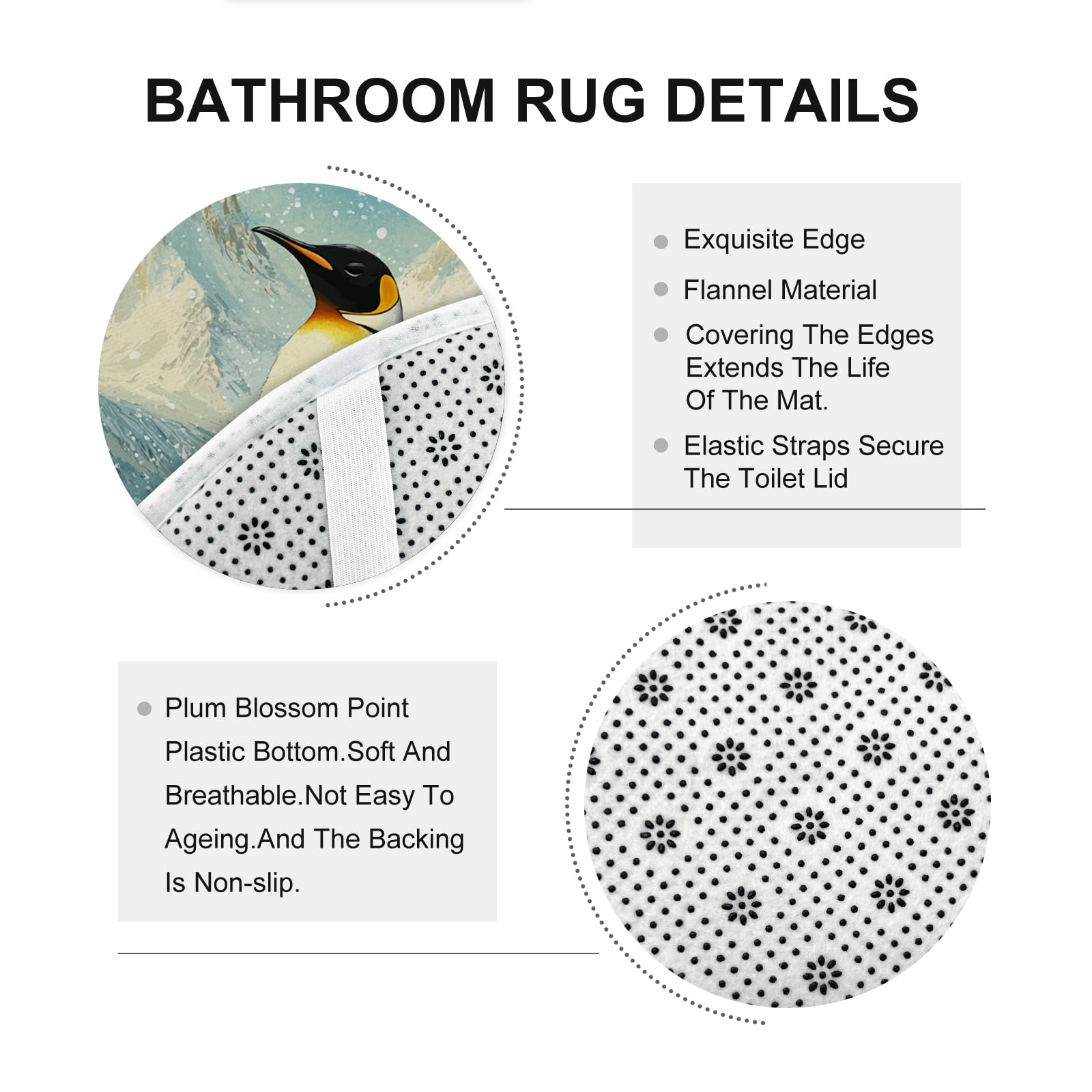Lot de 4 rideaux de douche d'hiver avec crochets – Ensemble d'accessoires de salle de bain avec tapis de bain, tapis en forme de U et tapis pour abattant de toilettes, motif pingouin antarctique – 183