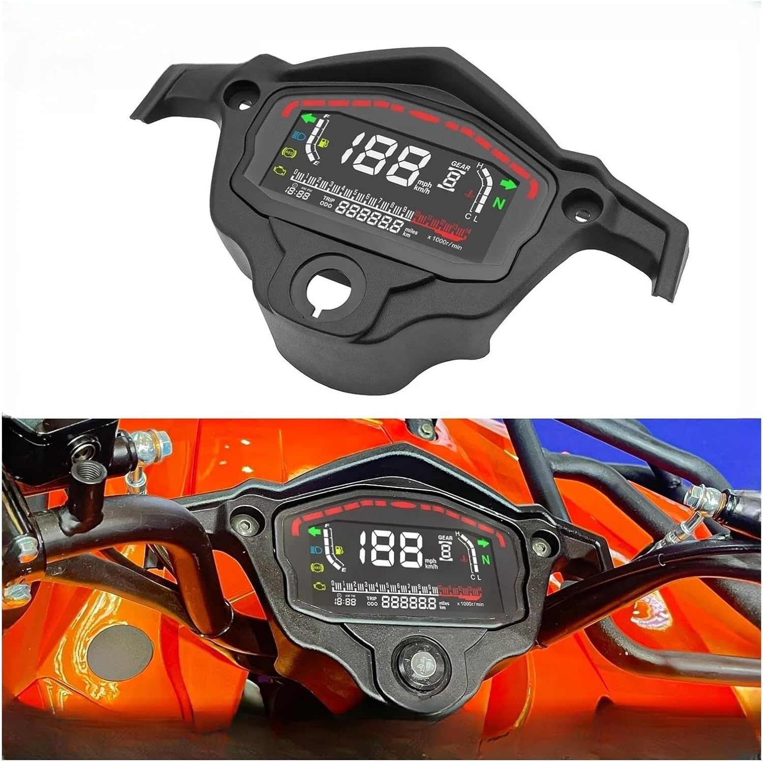 Tachometer Gauge Motorcycle 0-14000R/Min Digital Motorcycle Instrument Speedometer Tachometer Dash Board with Bracket Metal Holder for ATV