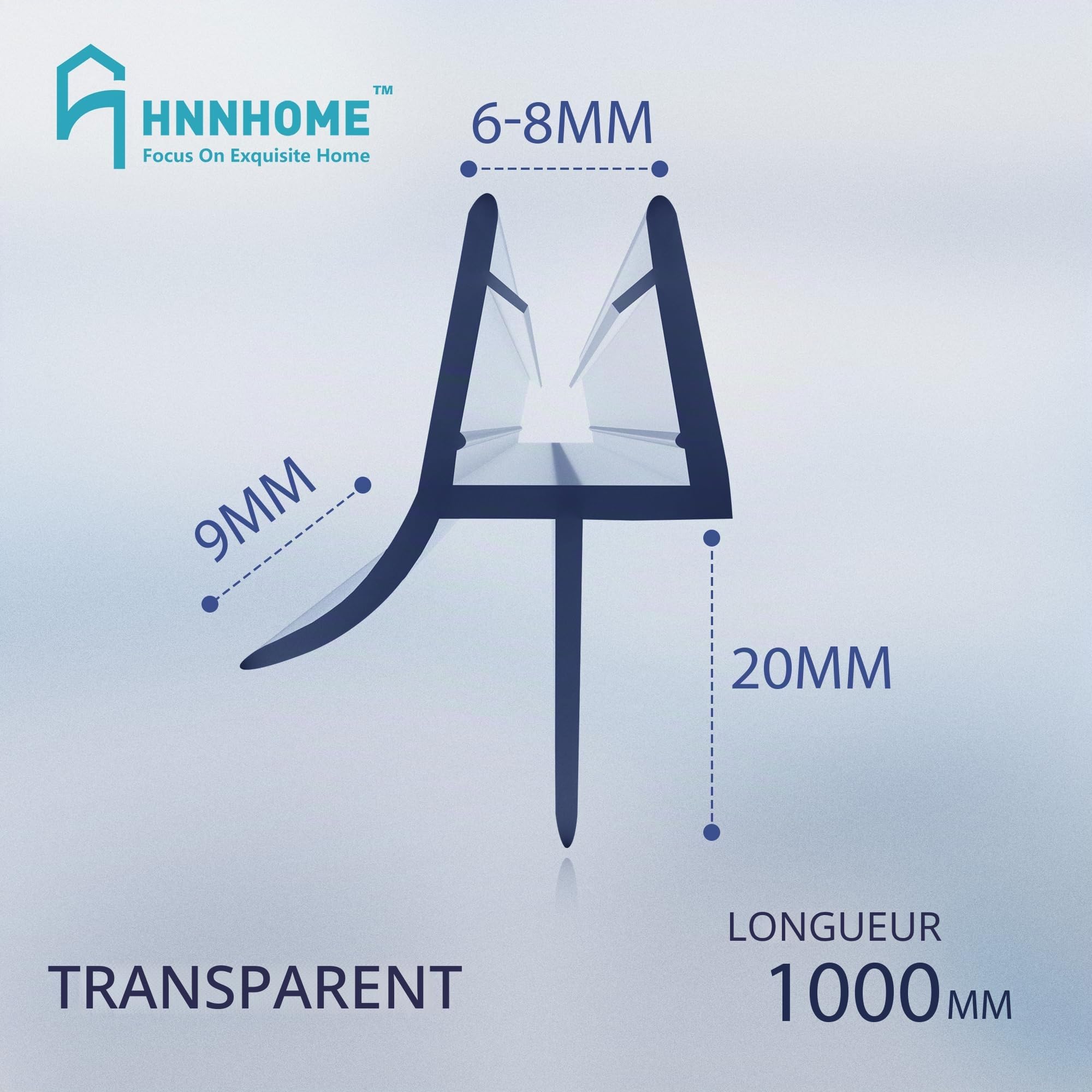 HNNHOME Lot de 2 joints d'étanchéité en caoutchouc et plastique pour porte en verre droite incurvée de 6 à 8 mm jusqu'à 20 mm d'écart entre 100 cm