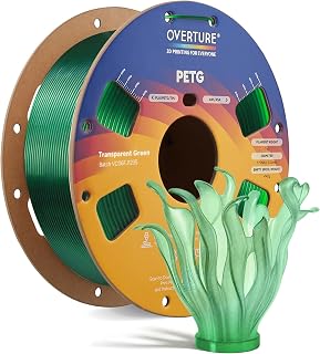 OVERTURE Filamento PETG 1.75mm para Impresoras 3D, Perfectamente Enrollado Filamento Resistente y Duradero, Carrete de Cartón 2kg (4.4lbs), Precisión +/- 0.02mm (Verde Transparente)