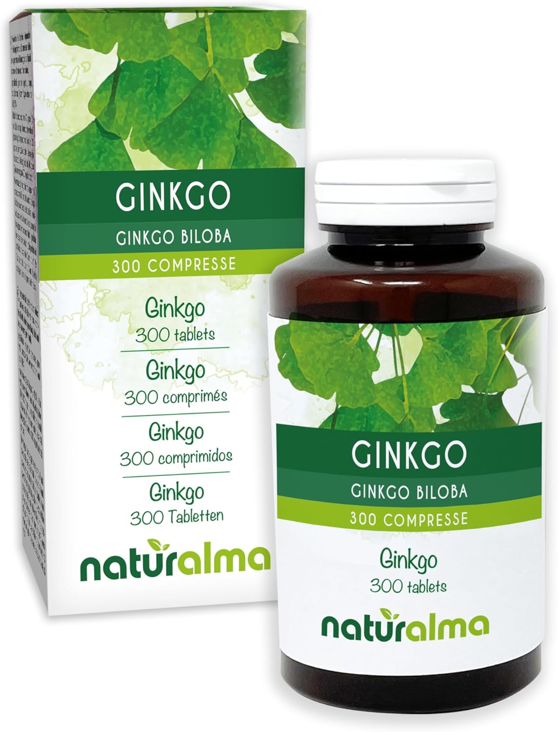 Ginkgo (Ginkgo biloba) Leaves Naturalma – 150 g – 300 Tablets – Food Supplement – Natural and Vegan