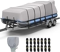 Vista 11 de RVMasking Cubierta para barco pontón con cubierta para motor, 1400D resistente reforzada en el medio, cubierta impermeable para barco de grado