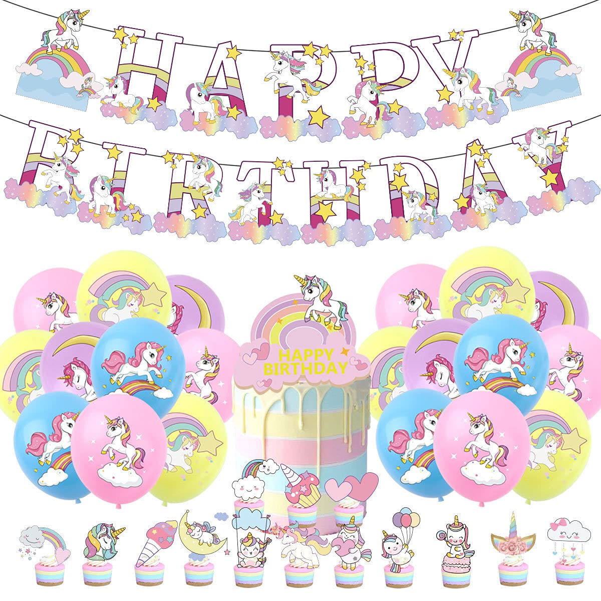 Decor Me Unicorn Birthday Party Decoration set, Unicorn Theme Party Set, Cake topper, Latex Balloons, Banner, quality decoration set