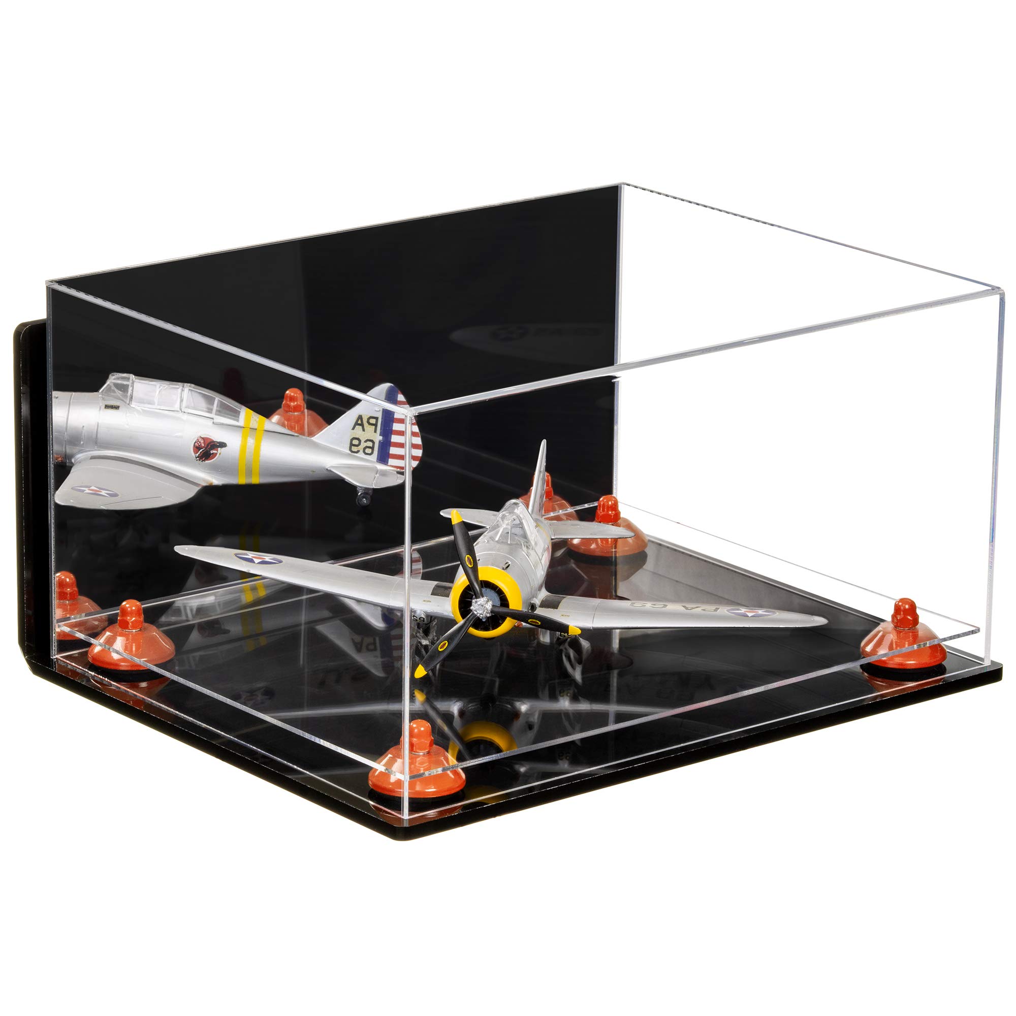 Better Display Cases Acrylic Versatile Display Case - Large Rectangle Box with Mirror Case, Orange Risers, Wall Mount and Clear Base 15.25
