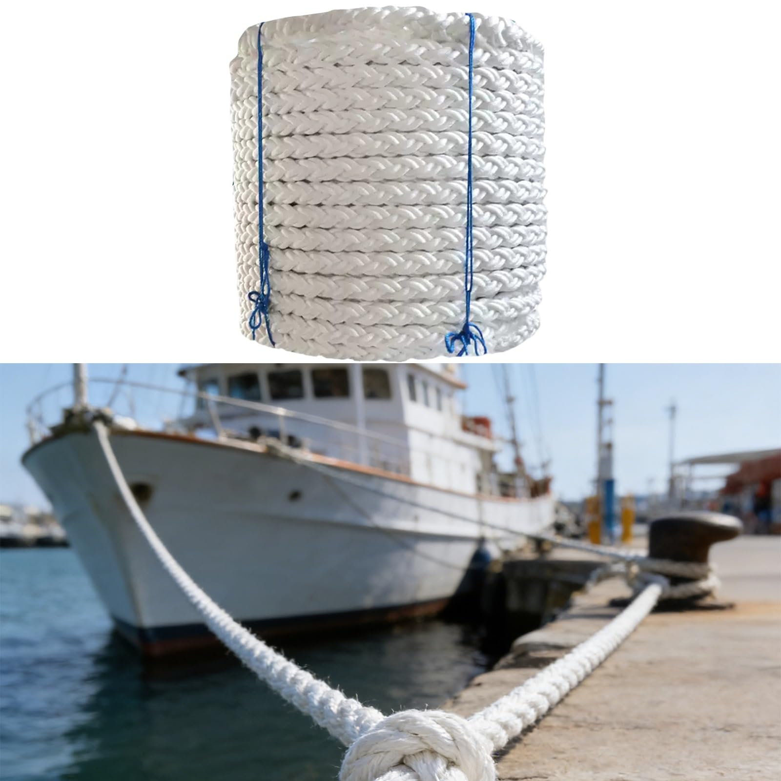 Cima per ancora nautica ad alta resistenza – Corda in polipropilene a 8 capi ritorti (10 m / 32,8 ft, spessore 40–80 mm) per l'ancoraggio e l'ormeggio di grandi imbarcazioni(80MM 50T)