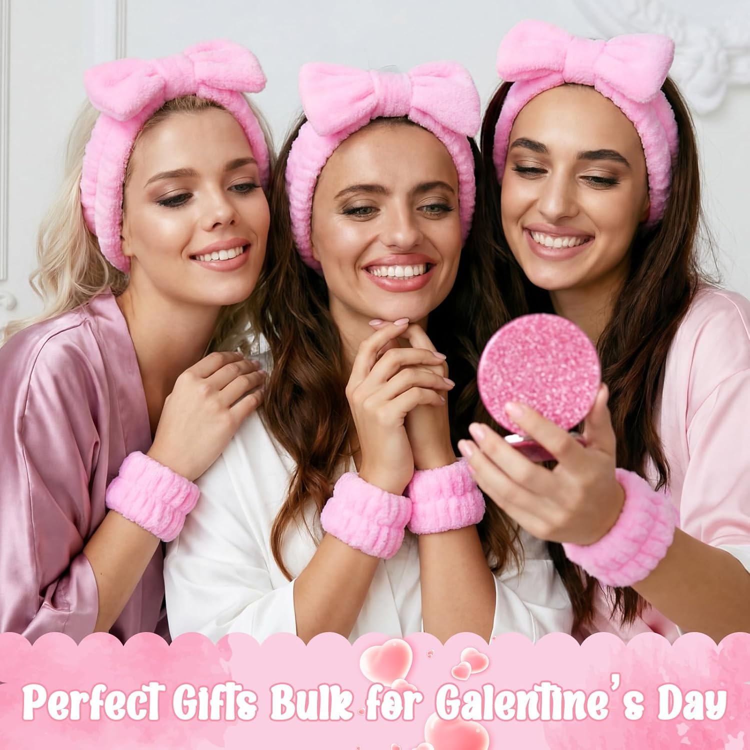 Yinder 30 Pcs Galentine's Gifts Bulk Party Favors, Pink Valentine Gift Bags and Love Cards for Daughter, Teen Girls, Girlfriend, Sister, Bestie, Skincare Headband for Girls - Image 6