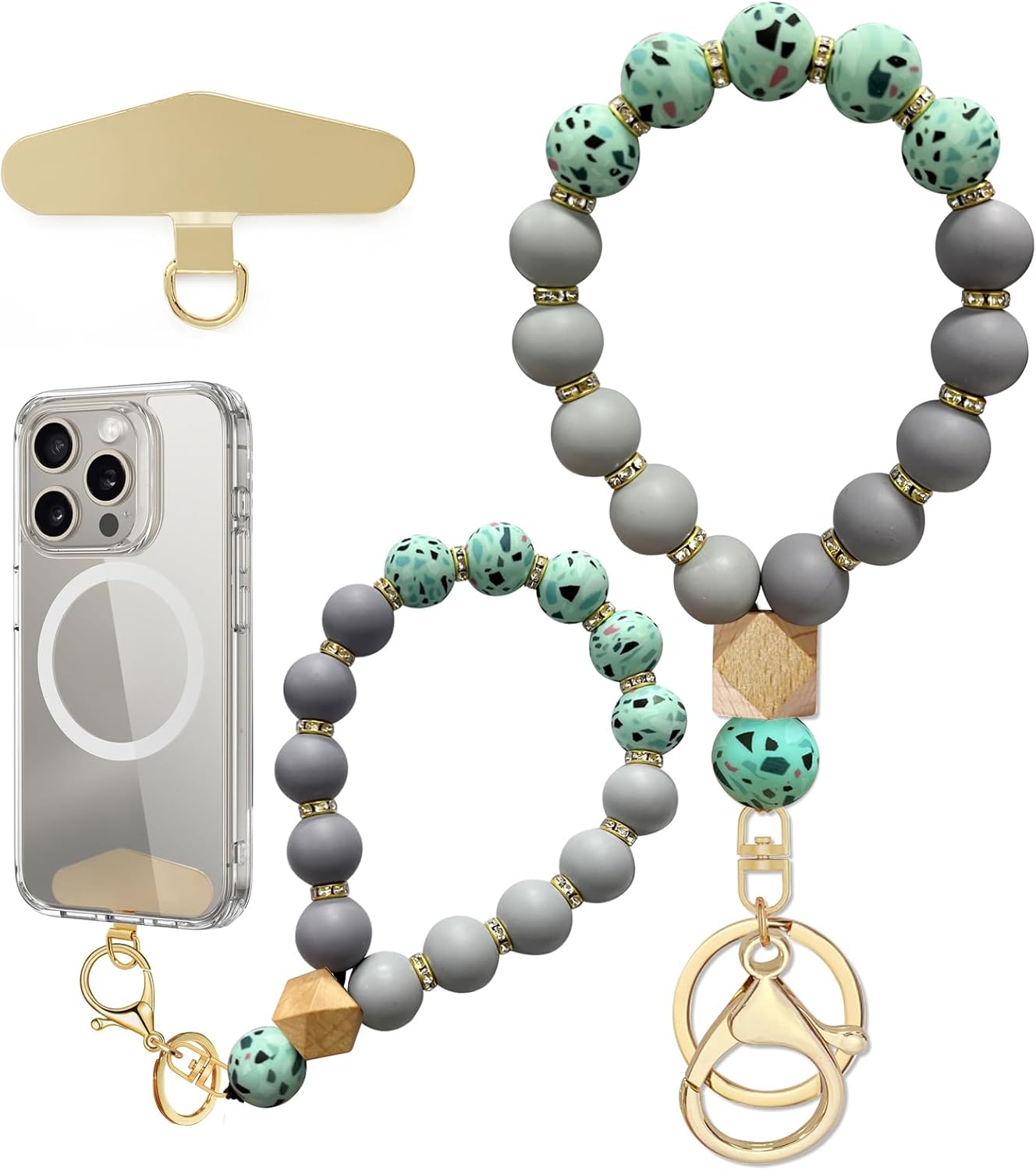 Yudaky Silicone Beaded Phone Wrist Strap, Phone Bracelet Strap with Tether Tab Elastic Hands Free Wristlet Strap