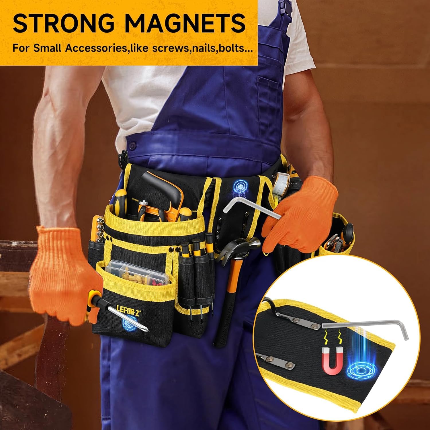 Ceinture Outils,Ceinture porte Outil mit 27 poches,Amovible et Réglable Sac à Outils Magnétique,Ceinture à Outils Rembourrée Robuste pour Hommes,pour électriciens,Charpentiers,Ouvriers du bâtiment