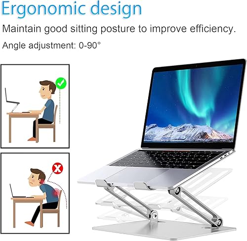 Miniatura 2 de Miady Soporte ajustable para computadora portátil, soporte de aluminio resistente para laptop, elevador plegable para laptop, soporte portátil para