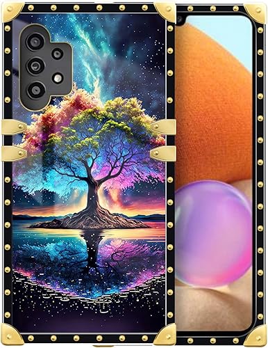 Miniatura 1 de DAIZAG Funda de teléfono para Samsung Galaxy A32 4G Life Tree Energy Funda de teléfono cuadrado dorado suave TPU a prueba de golpes funda protectora