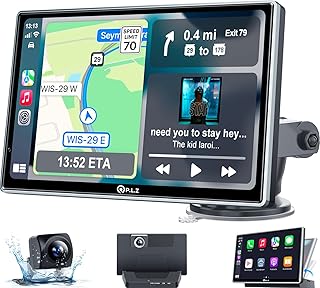 Upgrade Wireless Apple Carplay and Android Auto with 2.5K Dash Cam, Portable 7" HD IPS Screen, 1080P Backup Camera, GPS Navigation, Bluetooth, AirPlay, MirrorCast,AUX/FM Transmitter