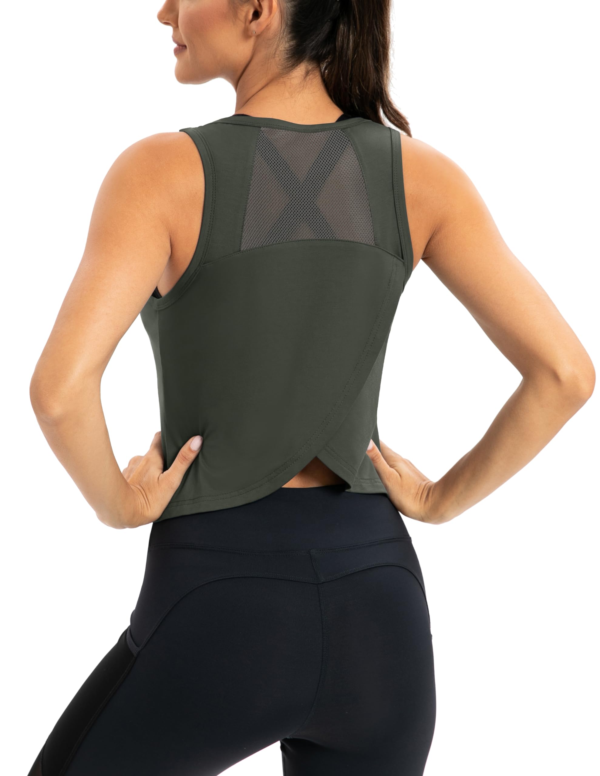 ICTIVE Workout Crop Tops for Women Yoga Cross Sleeveless Gym Mesh Back Running Tank Muscle Shirts
