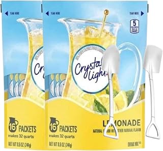 Candy Freezer Crystal-Light Drink Mix 8.6 oz – 2 Pack (16 Pitcher Packets Total) – Low-Calorie Beverage Mix with Mini Metal Shovel Spoons (Lemonade) Shovel Spoons