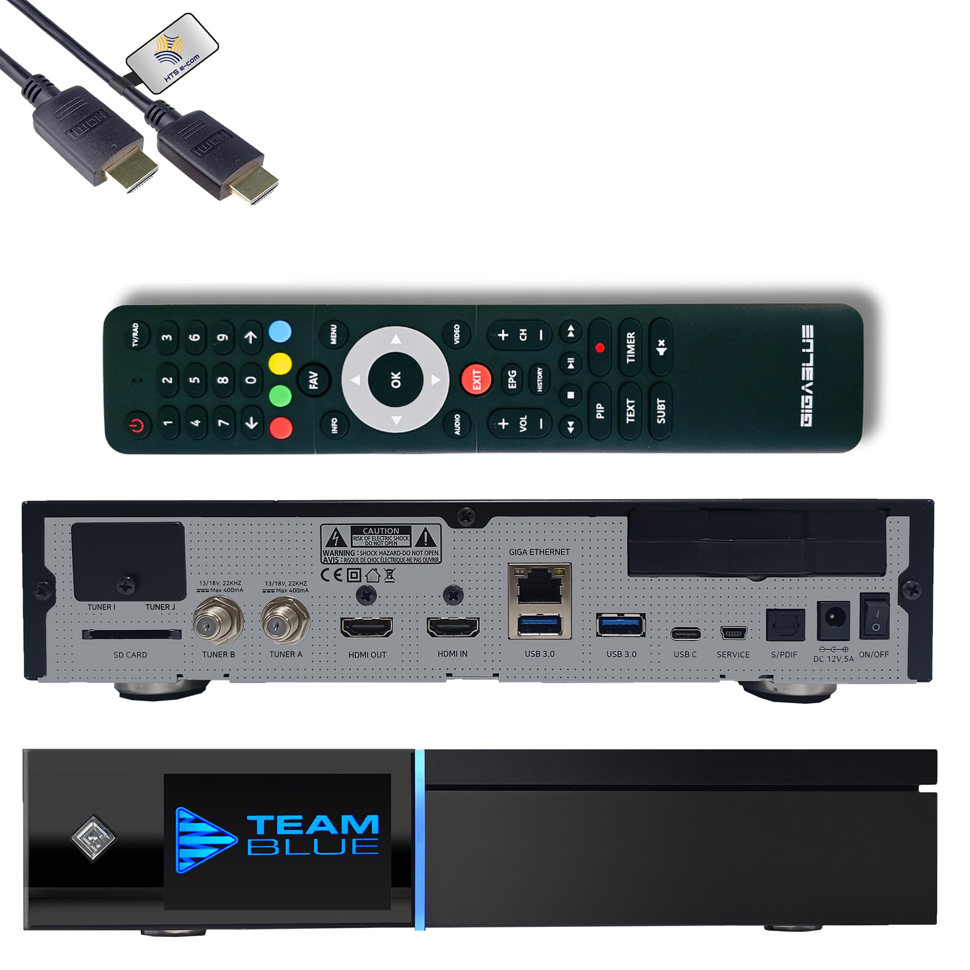 GigaBlue UHD Quad 4K Pro 2X FBC DVB-S2 Twin Sat Receiver mit Dual Core CPU, E2 Linux OS, 4GB RAM, 8GB eMMC, Bluetooth 5.4, H.265, 1200Mbit WLAN, 3X USB 3.0, HTS e-com HDMI-Kabel