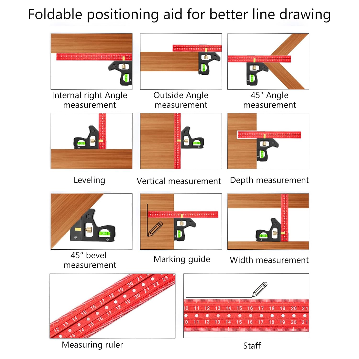 Accuracy Measuring Tool Set For Carpentry And Craft Projects Featuring 300mm General Square And Marking Pencils