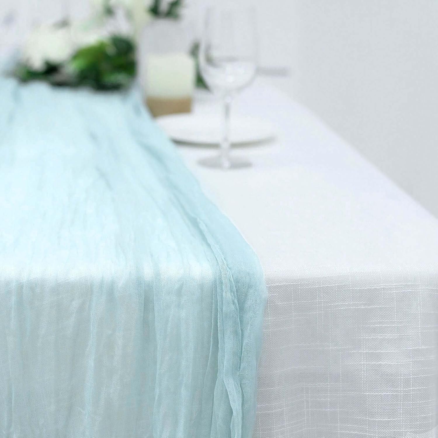 Efavormart 10ft Baby Blue Cheesecloth Table Runner - 120" Serene Gauze Fabric for Coastal Weddings, Nautical Parties and Baby Shower Decor