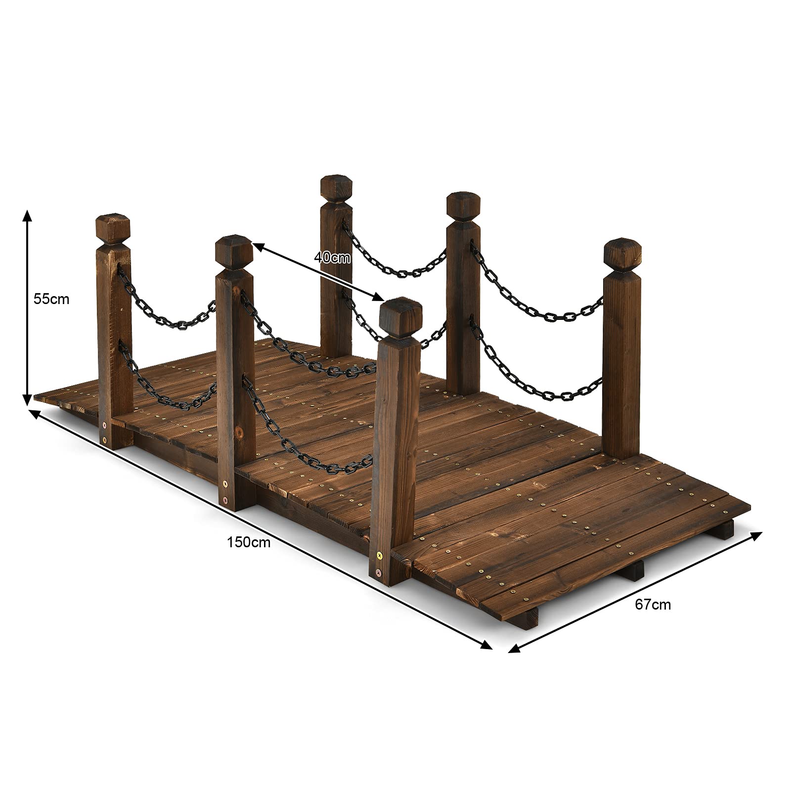 GIANTEX Puente de Jardín de Madera, Puente de Paisaje, Puente de Arco Antiguo, Puente Decorativo para Jardín, Puente con Pasarela de Arco, Puente con Barandilla, Carga de 120 kg, 150 x 67 x 55 cm