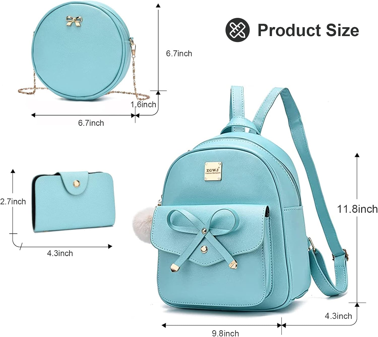 ZGWJ Mini Backpack Purse for Women - 3-Piece Set, Small PU Leather Bowknot Fashion Backpacks, Cute Casual Travel Daypacks - Image 4