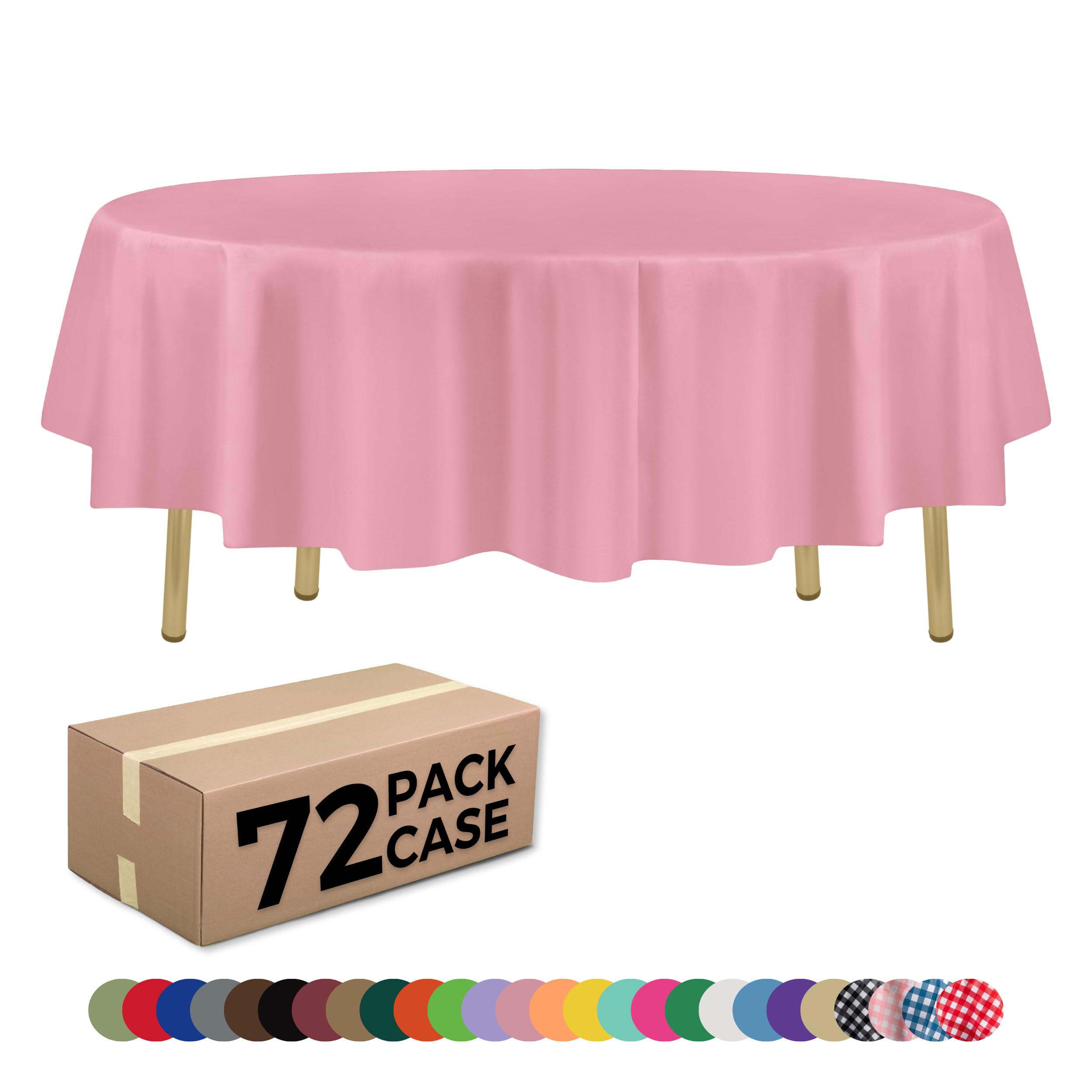 ZIMPLEWARE Pink Standard Disposable Plastic Party Tablecloth [Case of 72] 84 x 84” Round Table Cover for Indoor & Outdoor Use — image 1