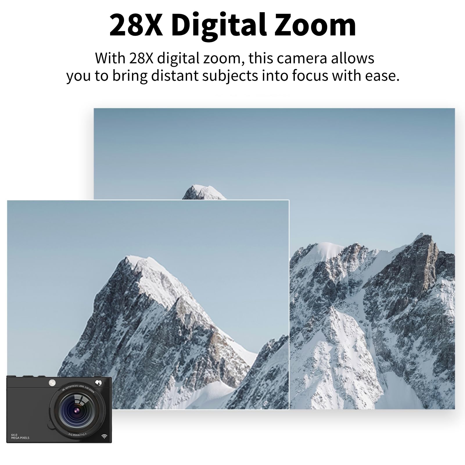 Fotocamera Digitale 4K, Fotocamera per Vlogging con Messa a Fuoco Automatica da 64 MP, Zoom Digitale 28X, Filtro retrò, Lettore Musicale, WiFi, modalità Bellezza, Compatibile con