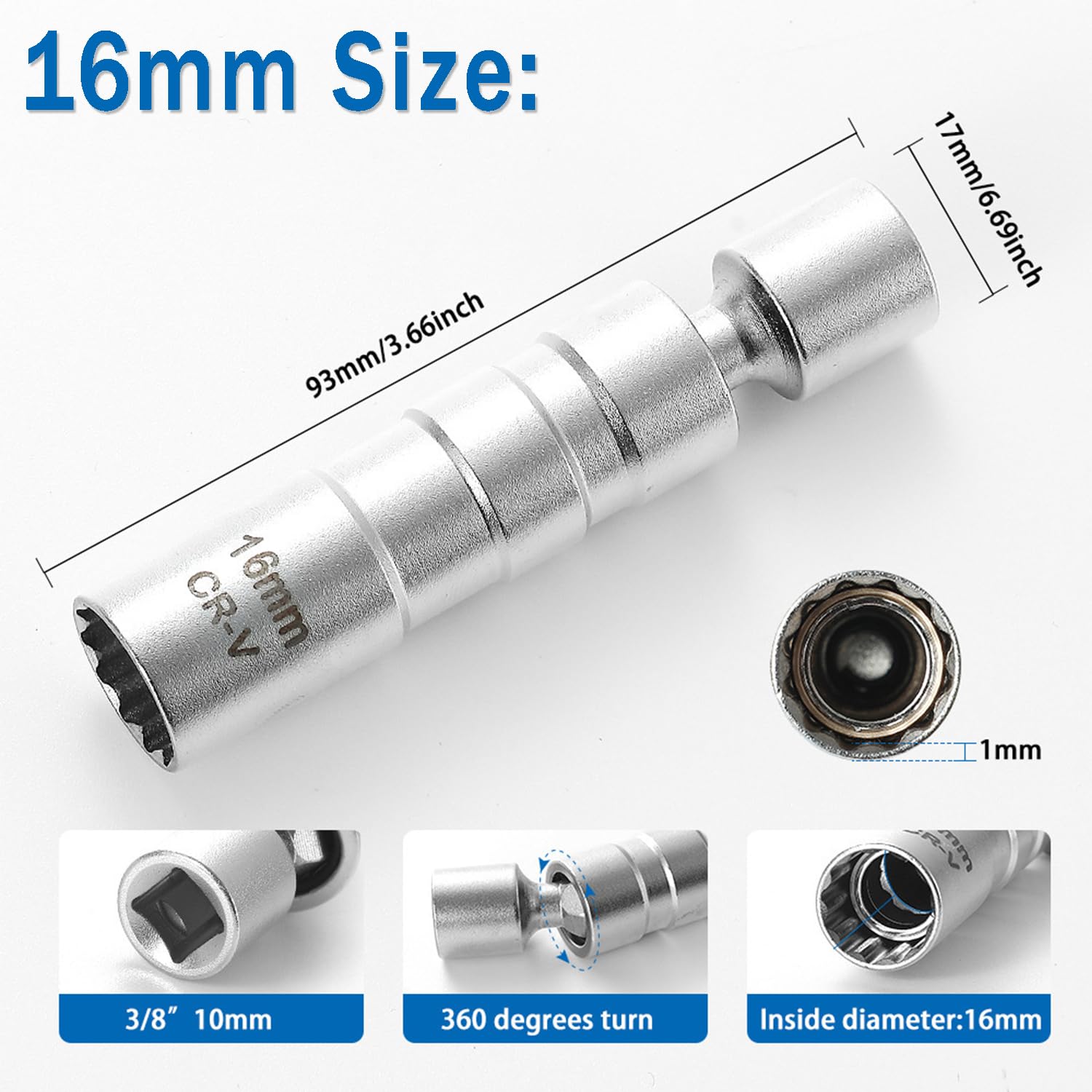 Juego 2 Piezas Llave Bujía Magnética 14mm 16mm, Llave de Bujías Giratoria 12 Puntos 3/8", Cambiar Bujías Fácil, Herramienta Extracción Universal para Coche, Moto, Cortacésped, Pozos Profundos (B)