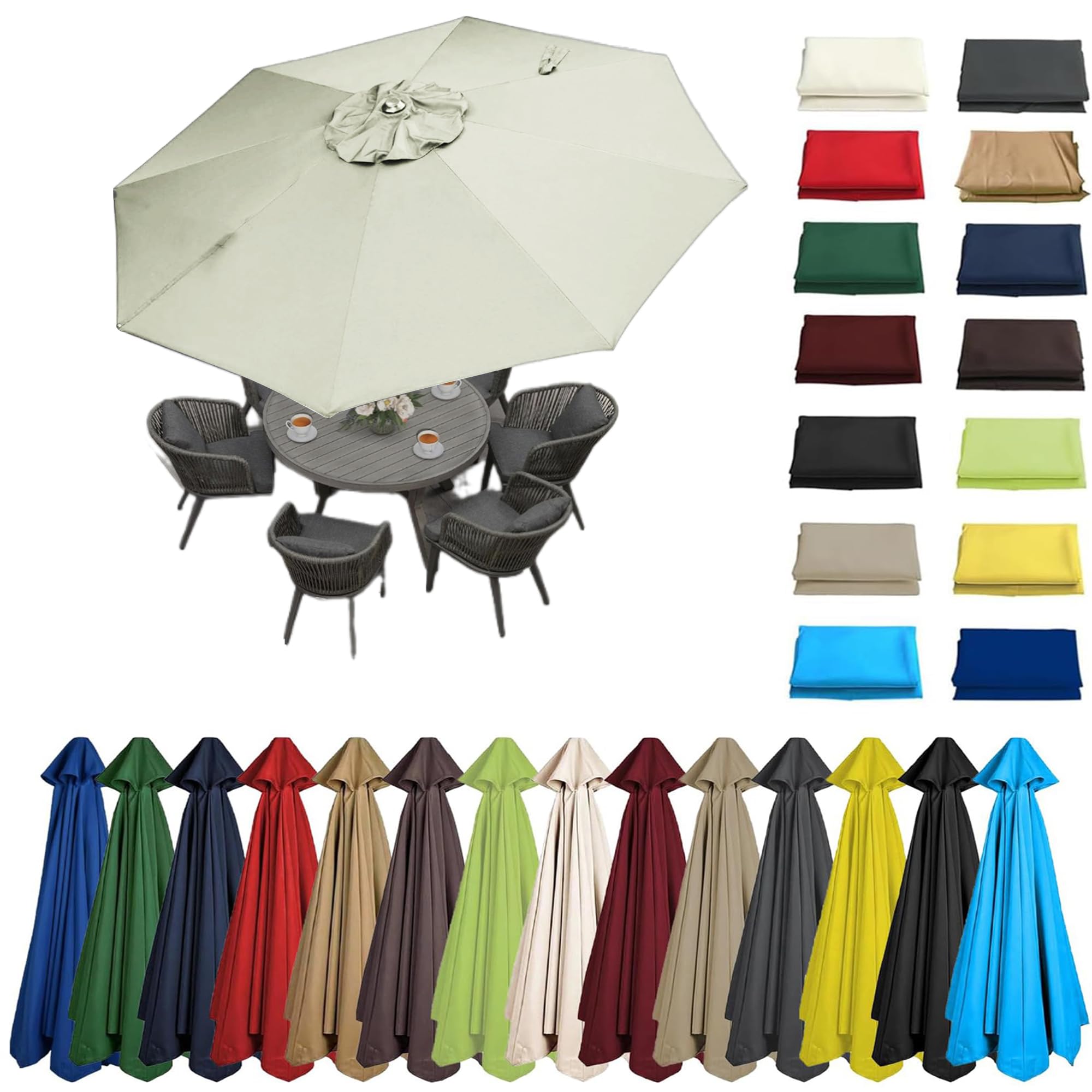 2m-3.5m 6/8 Arms Replacement Parasol Canopy, Umbrella Replacement Fabric, Garden Umbrella Covers Waterproof, Replacement Parasol Fabric Standby Cover, Outdoor Patio Umbrella Replacement Canopy