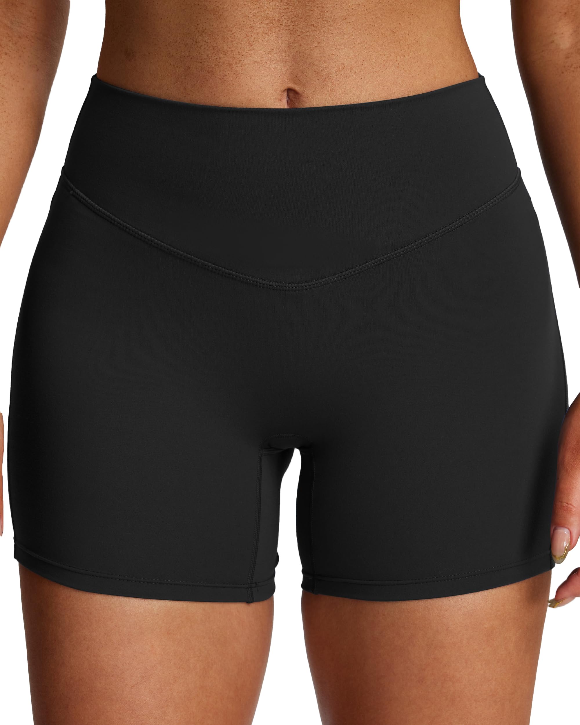 Aoxjox Workout Biker Shorts for Women Tummy Control Metamorph Mid-Rise Athletic Hidden Scrunch Gym Yoga Short 4 5