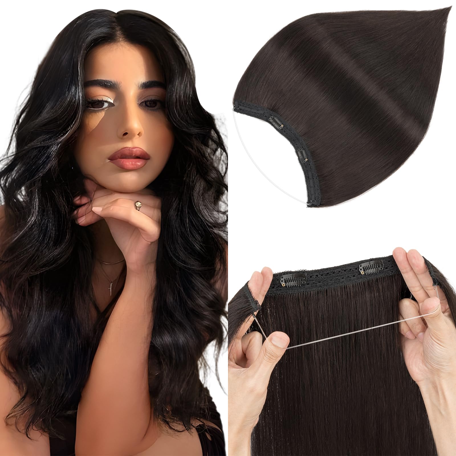 Elailite Hair Extensions Real Human Hair One Piece Secret Wire Clip in Headband Extension Invisible Straight