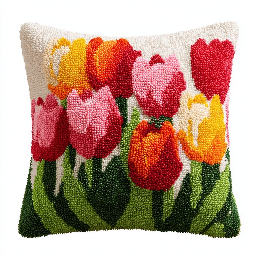Kitquiver Latch Hook Kits Donkey for Adults,Tulip DIY Latch Hook Cushion Kits and Latch Rug Kits Cross-Stitch Embroidery Cushion Cover for Home Sofa Decoration 17X17 in