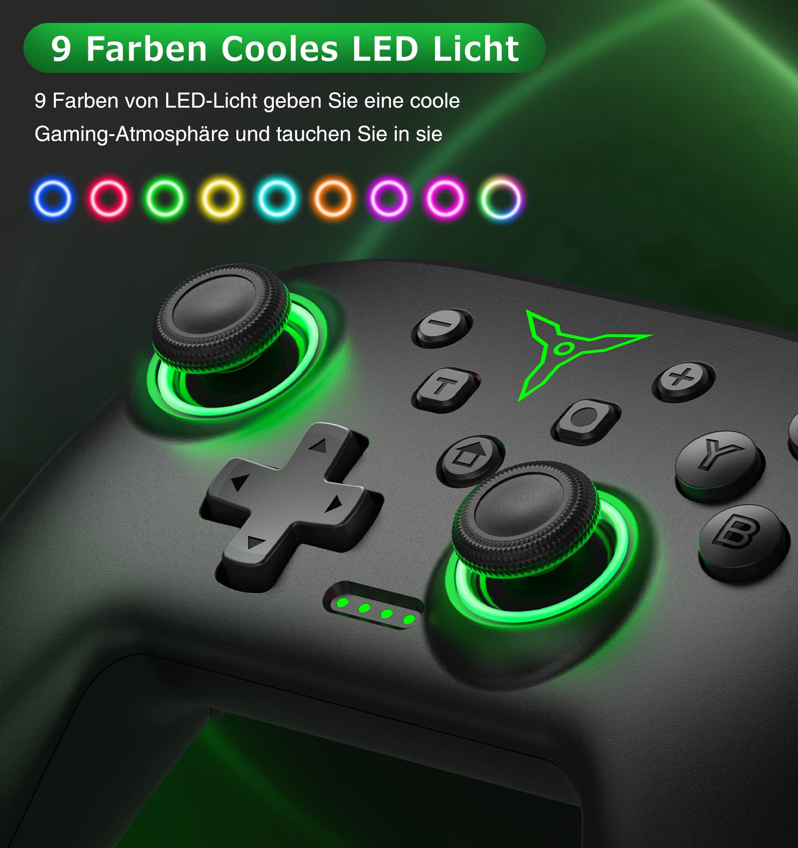 HELLCOOL Switch Controller, Wireless Controller Switch mit Präzise Bewegungssteuerung/Dual Vibration/Turbo/Macro/Aufweckenfunktion, Cooles LED Licht Switch Controller für Switch/Lite/OLED