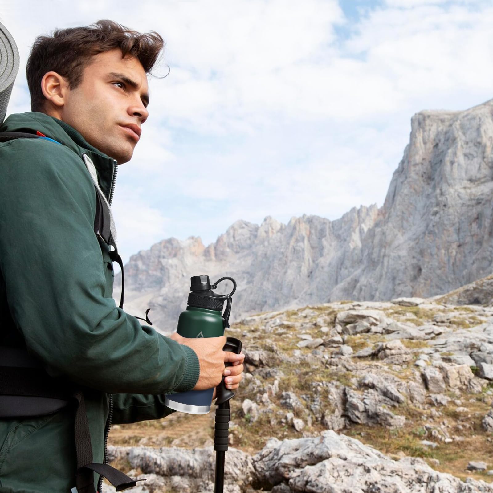 Isolierte Sport-Wasserflasche – 1,8 l Hydro-Vakuum-Isolierflasche, BPA-frei, doppelwandige Edelstahl-Wasserflasche für kalte heiße Getränke, langlebig, auslaufsicher und spülmaschinenfest