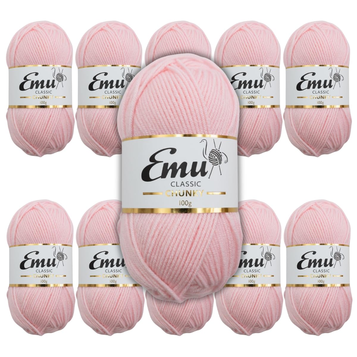 Emu Classic Chunky Acrylic Yarn 100g Balls 164m, Pack of 10, Pink - 151