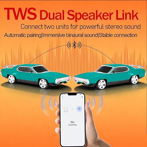 Miniatura 3 de Altavoz Bluetooth retro para automóvil con sonido estéreo HD, emparejamiento TWS, luces LED de fiesta, micrófono incorporado, altavoz Bluetooth