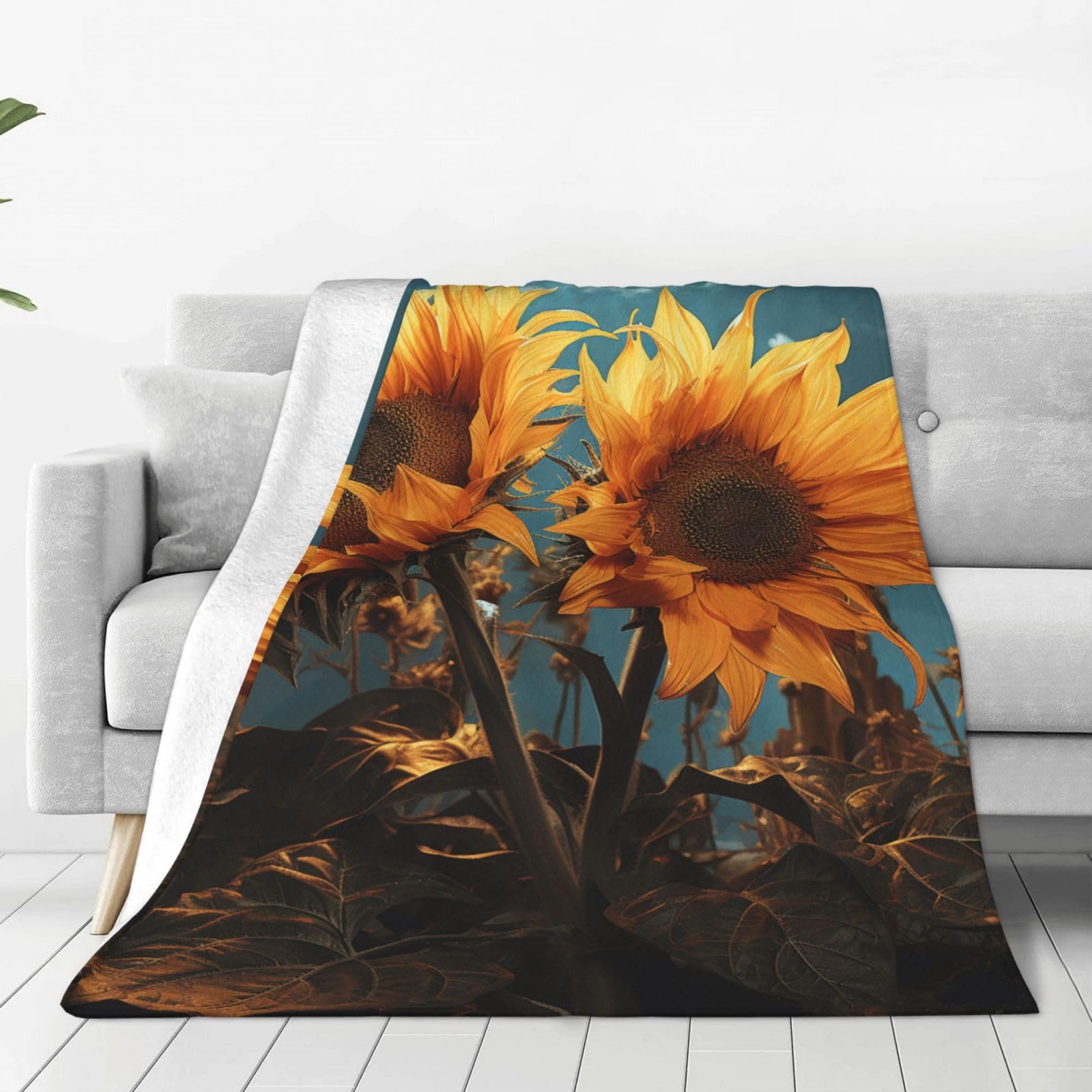 Fantasy Sunflower Throw Blanket for Couch, Plush Fuzzy Soft Flannel Blankets and Throws for Sofa, 40"x30" Bed Blankets for Travel Camping Chair, All Season Warm Fleece Blanket
