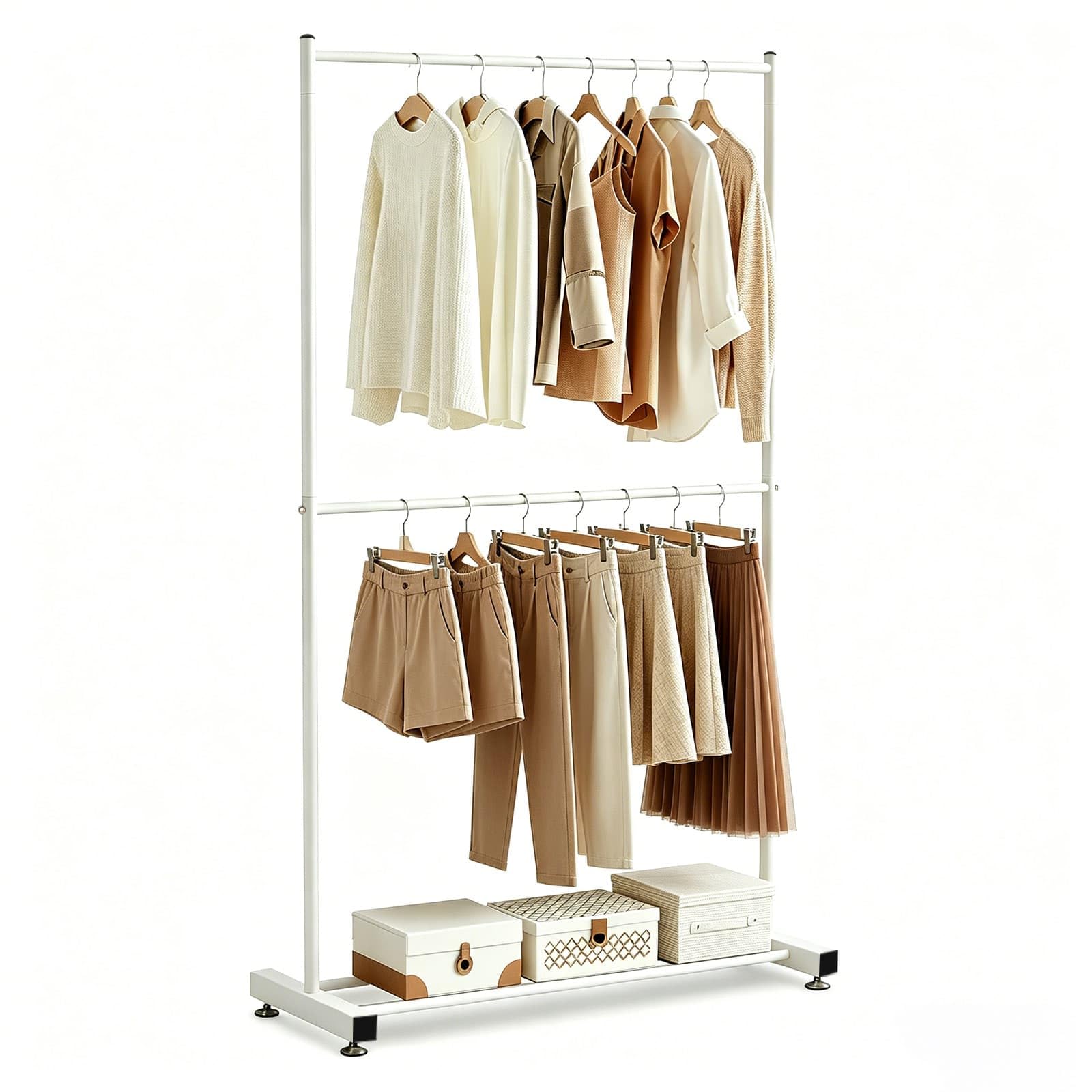 Clothes Rail, Heavy Duty Freestanding Clothing Rail with Bottom Shelf