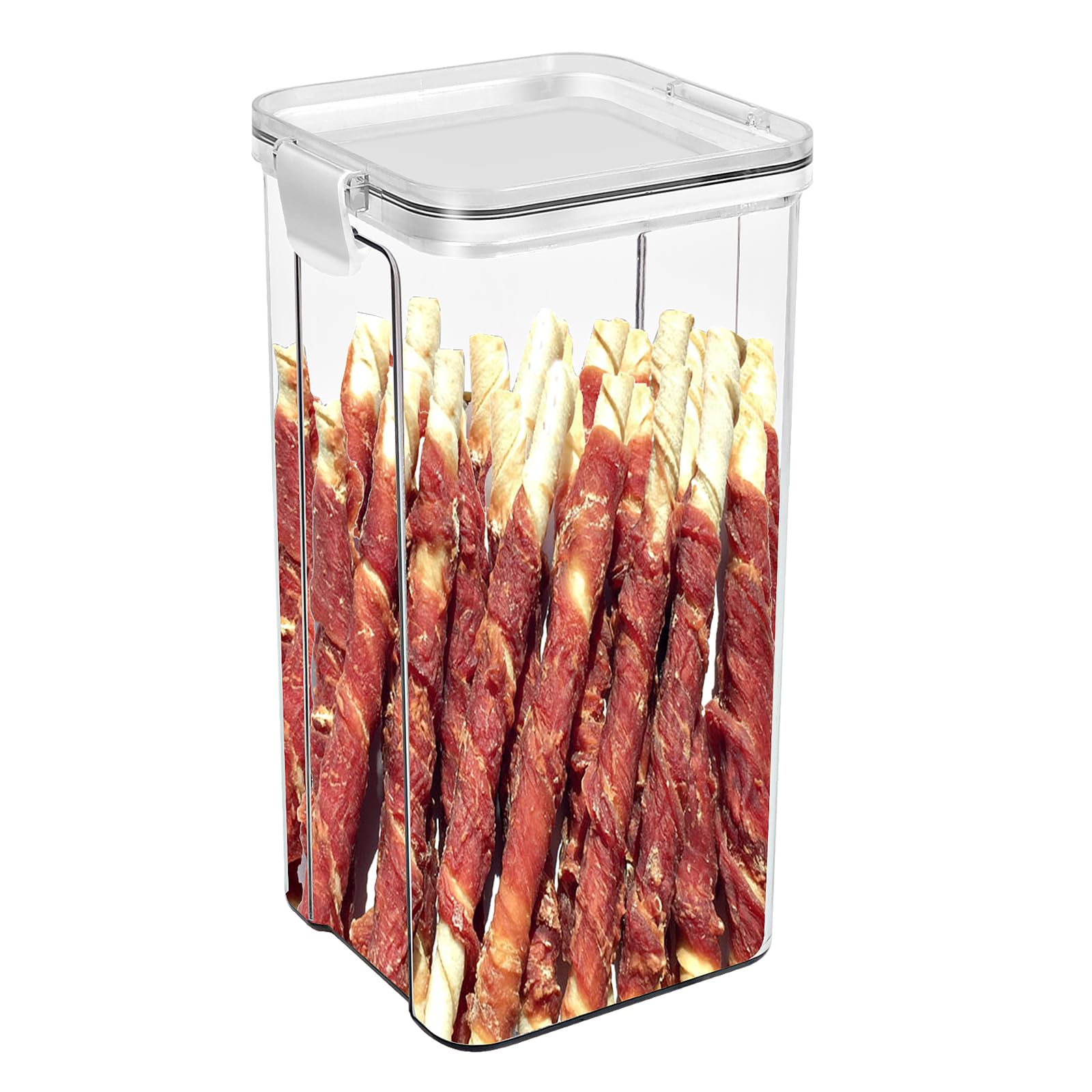 WBKTOOL 2-Buckle Dog Treat Container - 1.4 QT/1.3 L Cat Treat Container with Lid - Airtight Dog Food Storage Container - Transparent Pet Food Storage Container for Dogs, Cats, Treats, Cookies