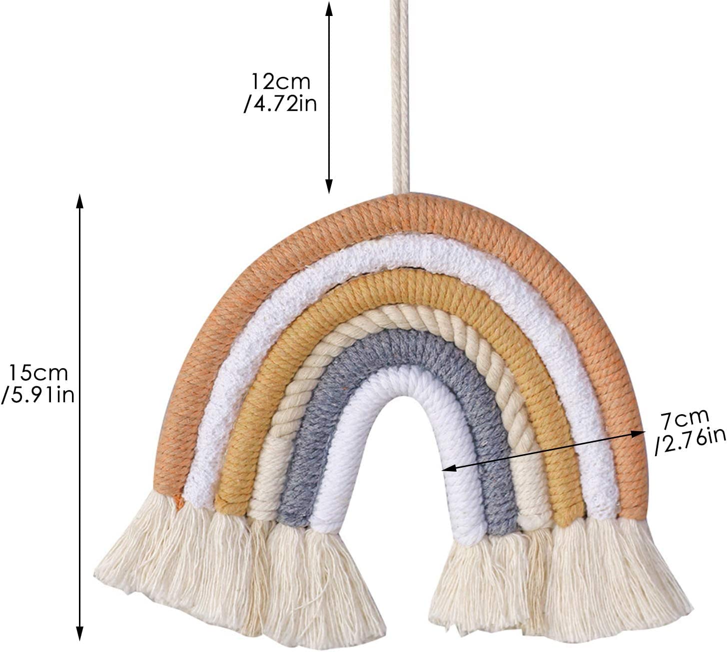 Décoration Murale Macramé Arc-en-ciel - Tissée Main En Coton, 20x30 Cm - Style Bohème Pour Chambre D'enfant, Salon, Chambre à Coucher - 8