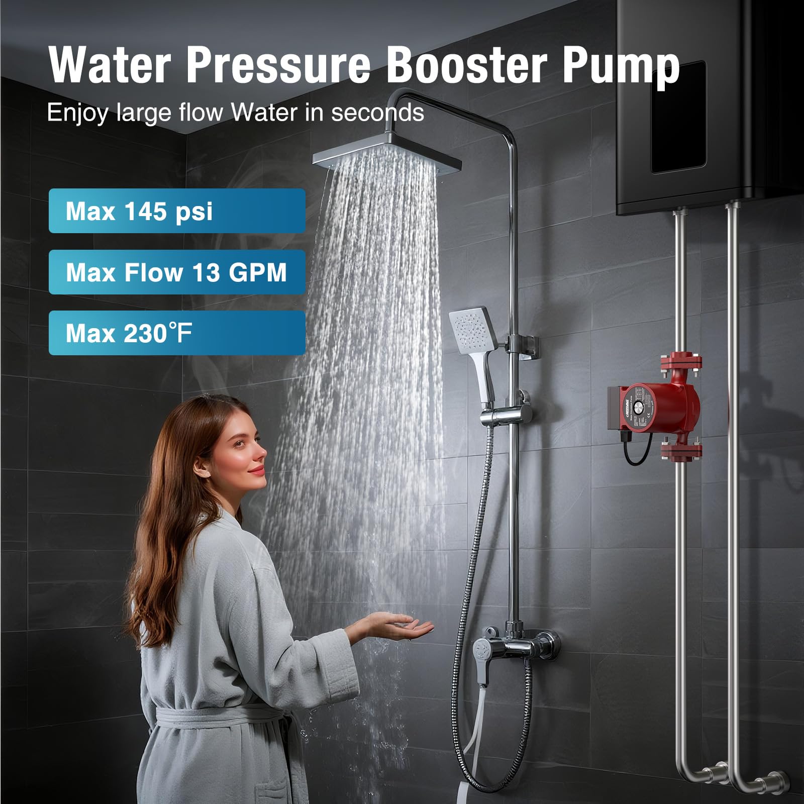 CrestWave - Pompa di circolazione da 110 V, colore rosso, 3 velocità commutabile con flange FNPT da 3/4 pollici per caldaia