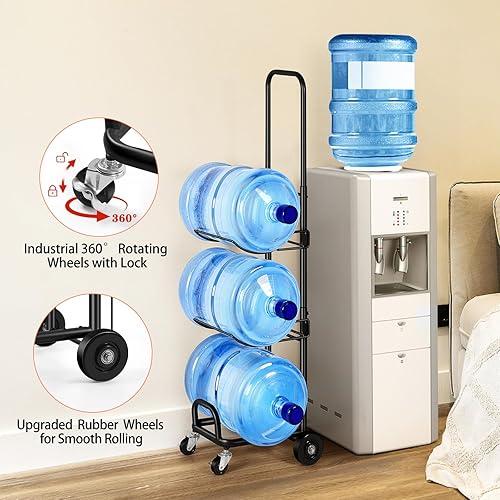 Miniatura 4 de Soporte para botella de agua de 5 galones, soporte dispensador de jarra de agua movible de 3 niveles con 4 ruedas, organizador de botellas de agua