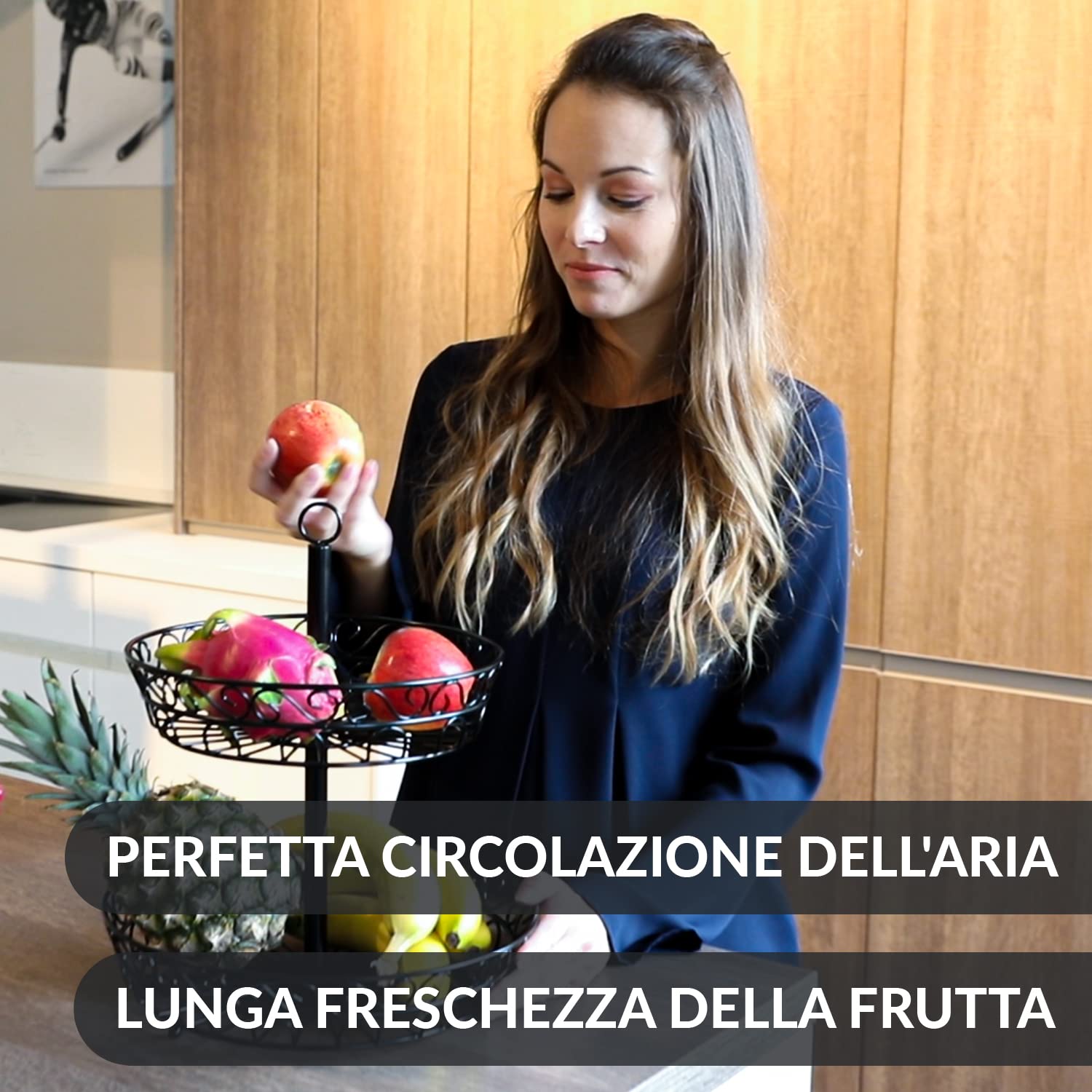 Chefarone Portafrutta a 2 Piani in Metallo Nero Vintage – Alzatina Portafrutta da Tavolo – Cestino Frutta e Verdura Salvaspazio per Cucina e Sala da Pranzo – Design Elegante e Robusto