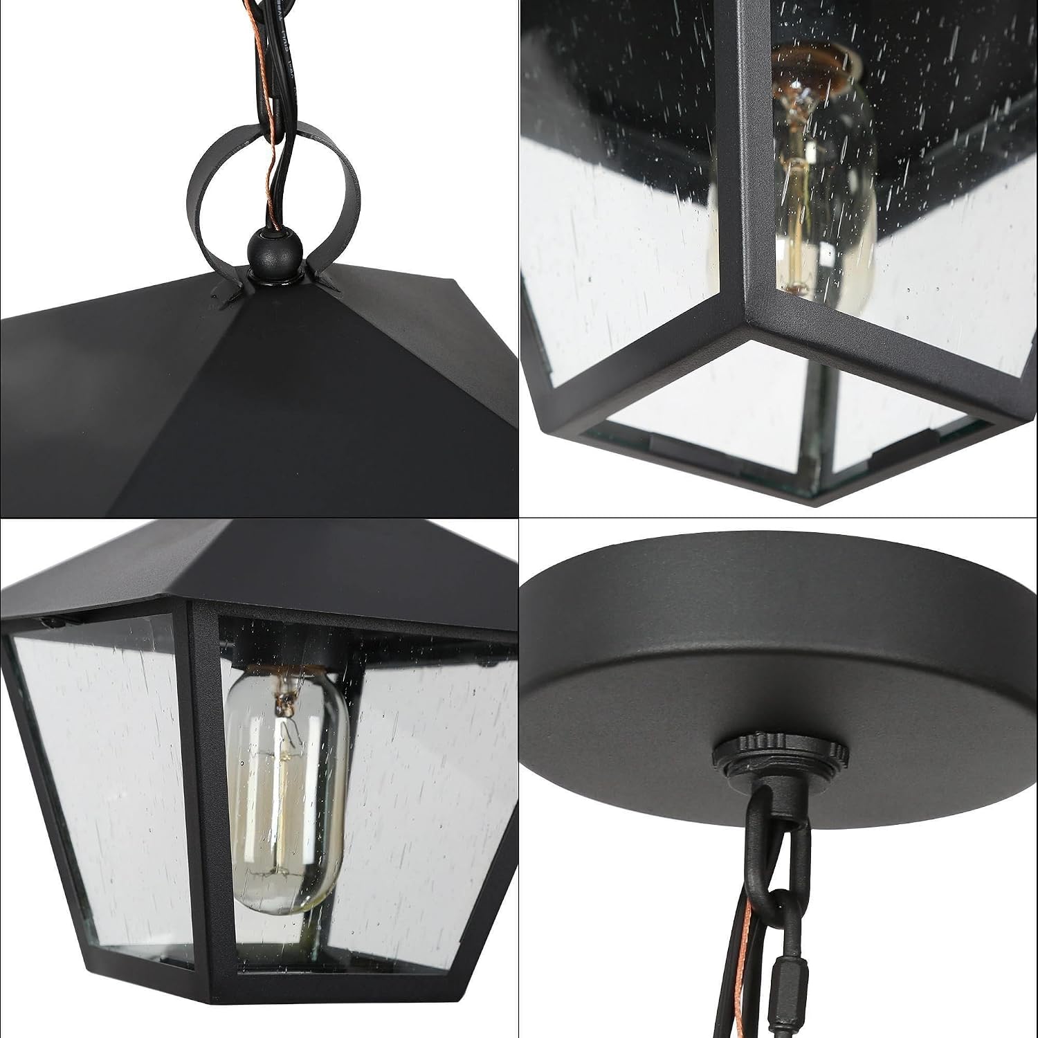 LALUZ Black Outdoor Pendant Lights Farmhouse Waterproof Exterior Ceiling Hanging Light Fixtures 1-Light Anti-Rust Outdoor Porch Light