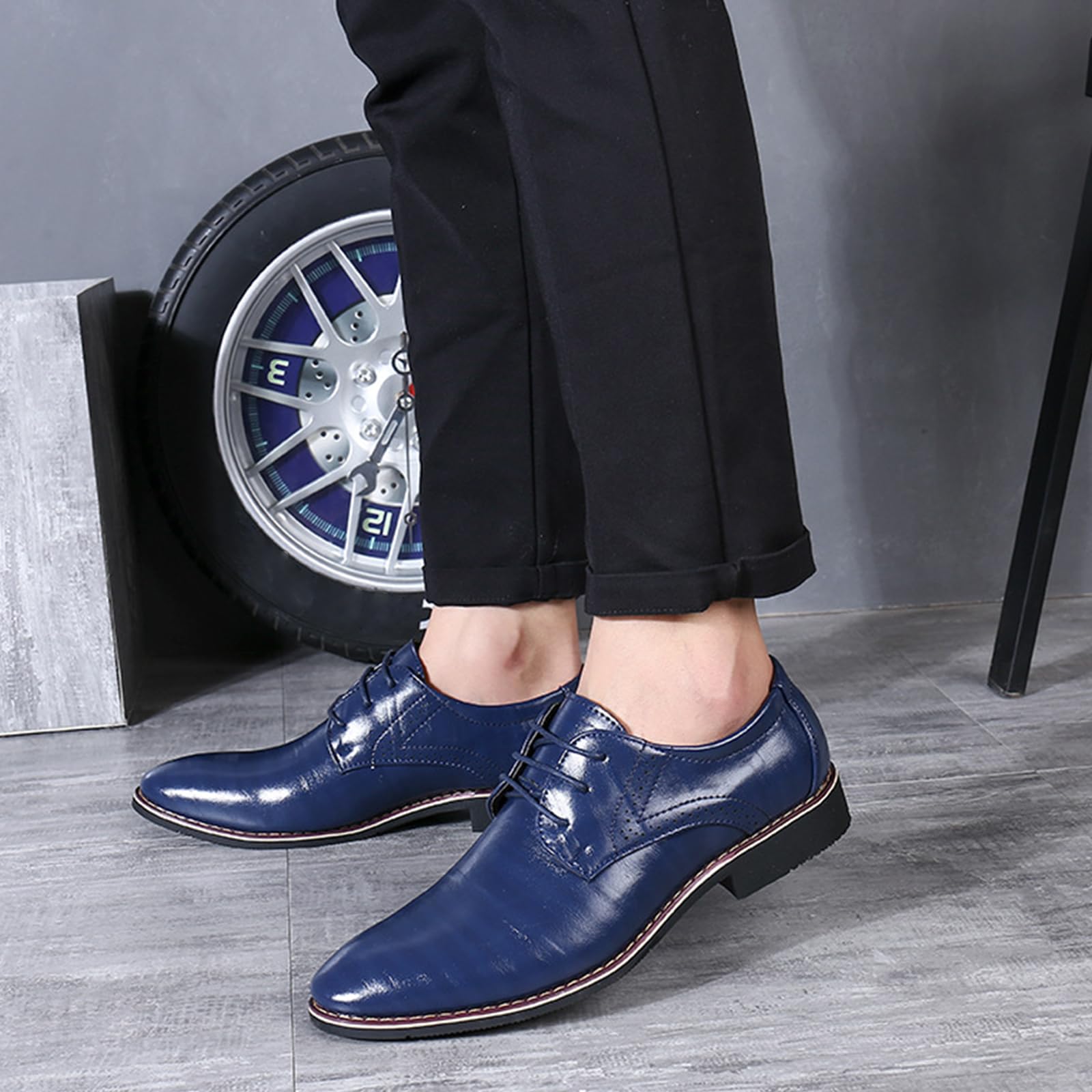 Scarpe Oxford Uomo Scarpe Eleganti | con Lacci, in Pelle, comodi, Antiscivolo, Low Top, Prom, formali, Matrimonio, Business