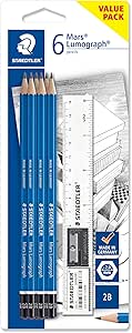 STAEDTLER Mars Lumograph 2B Pencil Set - 6 Pencils with a Ruler, a ...