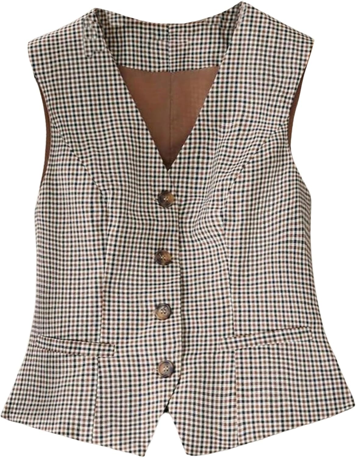 SweatyRocks Women's Sleeveless V Neck Button Down Vintage Plaid Suit Vest Waistcoat Jackets